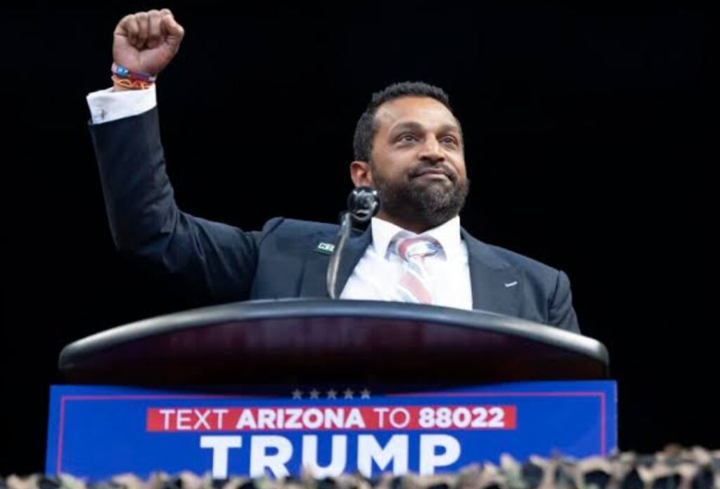 In an undated stock photo, Kash Patel speaks after being sworn in as FBI director by U.S. Attorney General Pam Bondi in the Indian Treaty Room in the Eisenhower Executive Office Building on the White House campus in Washington, 