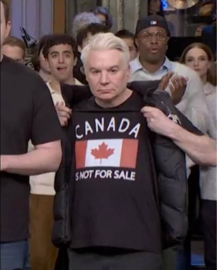 Mike Myers wears a 'Canada Is Not for Sale' shirt on 'Saturday Night Live' on March 1, 2025. Photo: NBC