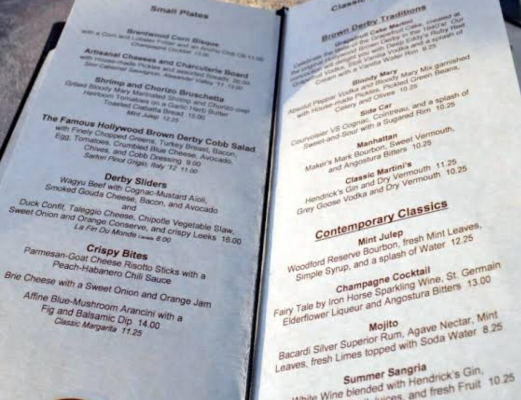 In an undated stock photo, Hollywood Brown Derby Disney menu photo
